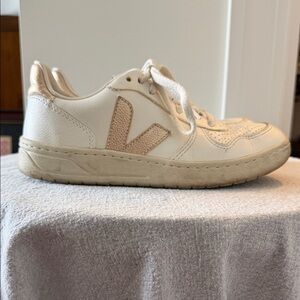 Veja White and Gold Sneakers